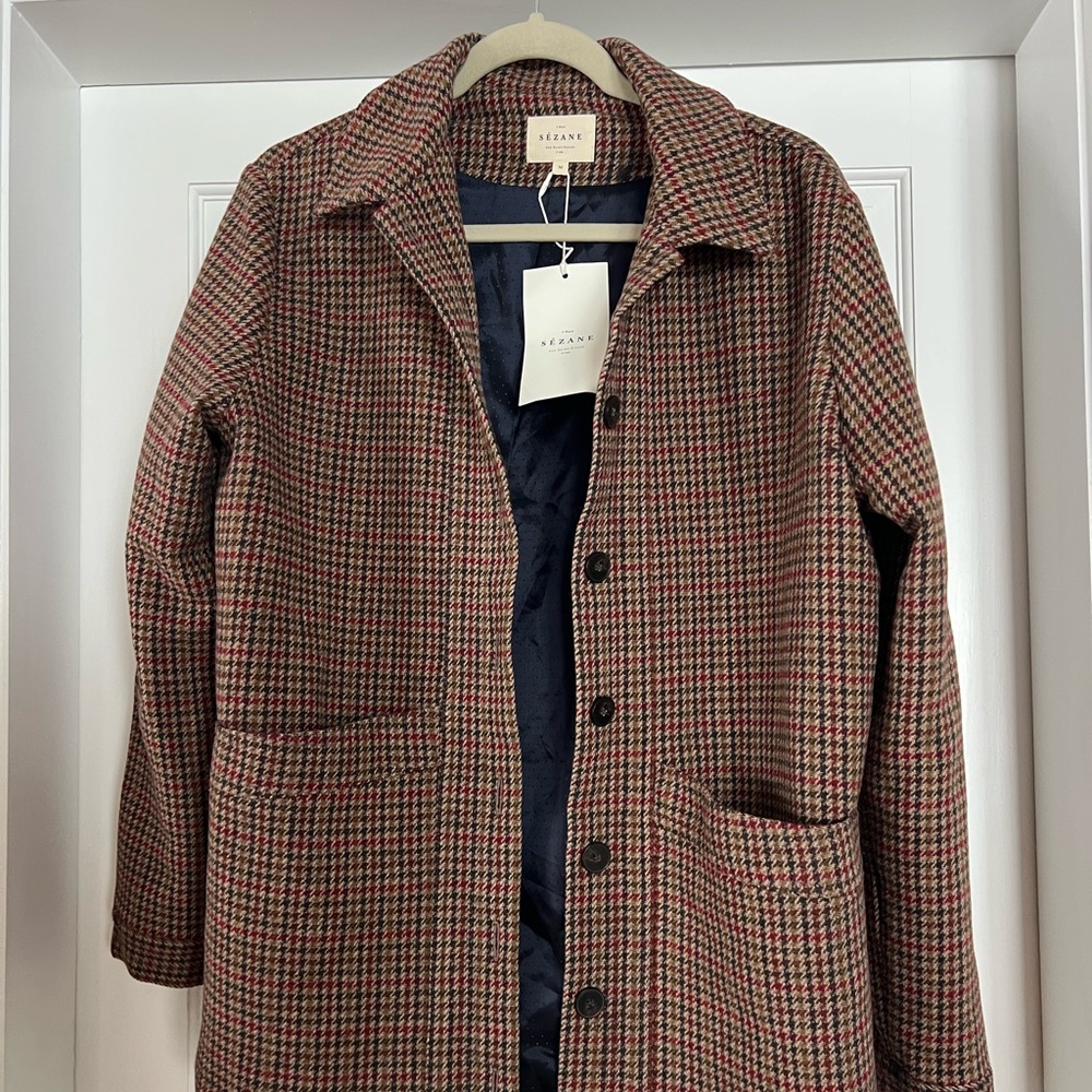 Sézane Wool Houndstooth Print Utility Jacket w/ Tags size M - Picture 5 of 6